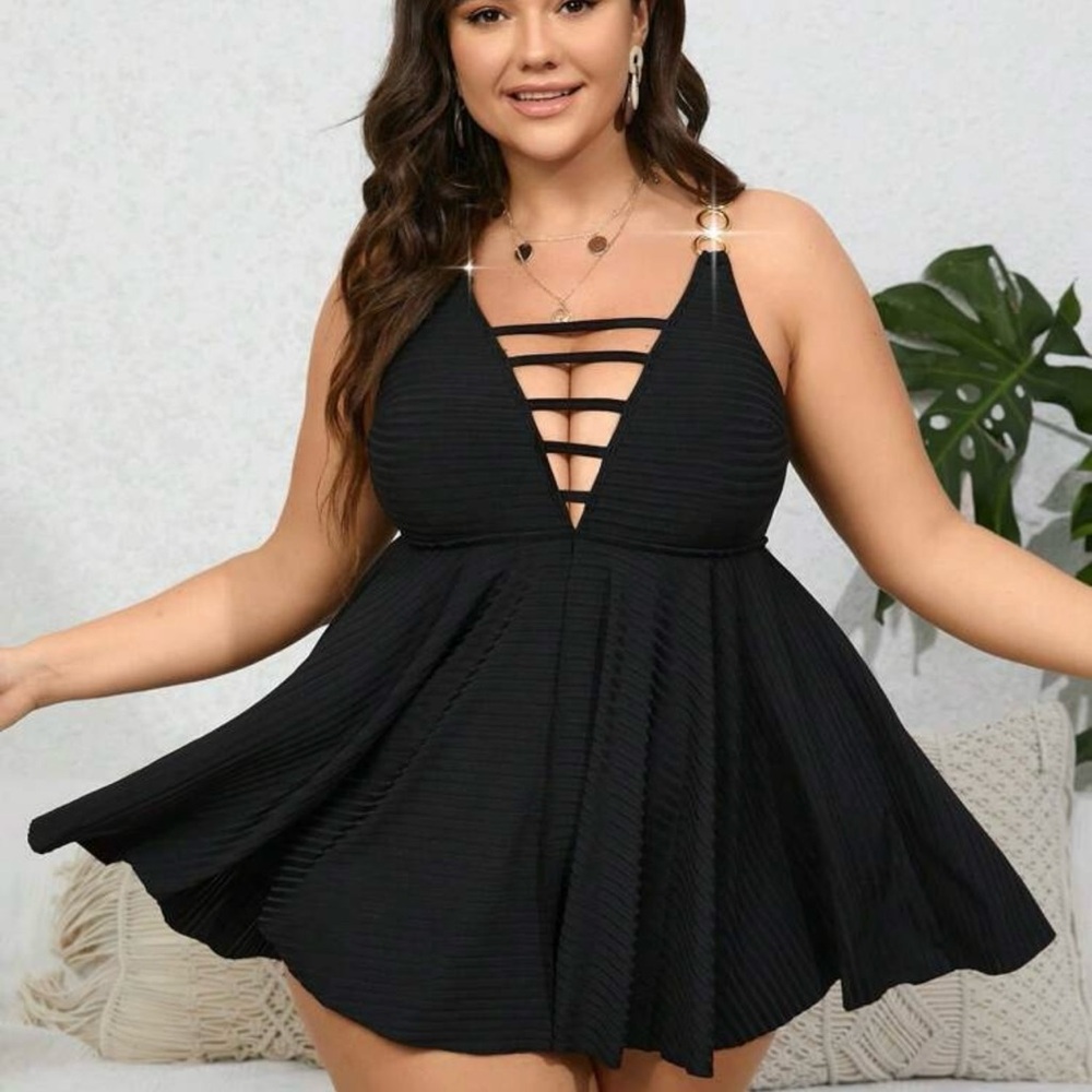 SHEIN Black Strappy One Piece Swimsuit